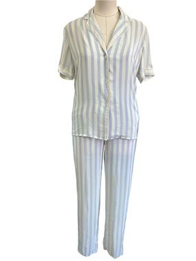 Vintage Galadriel 2-piece silk striped button down pajama set blue white,small
